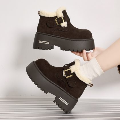 Thick soled, height increasing snow boots for women with added fleece and thick Boken shoes 2025 new model (Copy)
