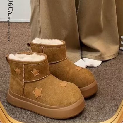 Northeast Star Plus Velvet Thick Bottom Snow Boots for Women 2025 New Winter Wear Warm and Height Increasing Cotton Shoes